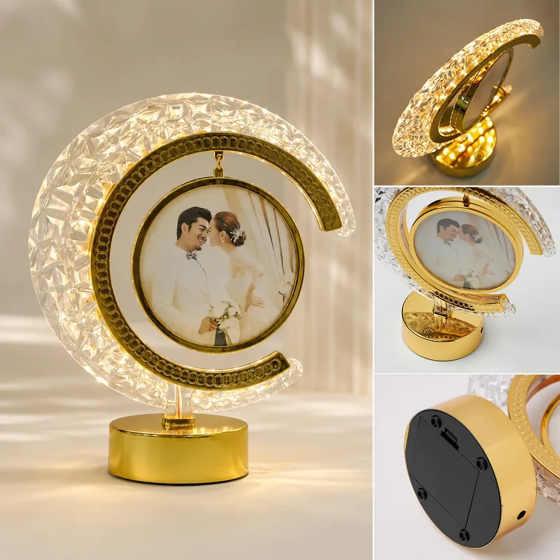Personalized Crystal Moon Photo Frame with LED Light
