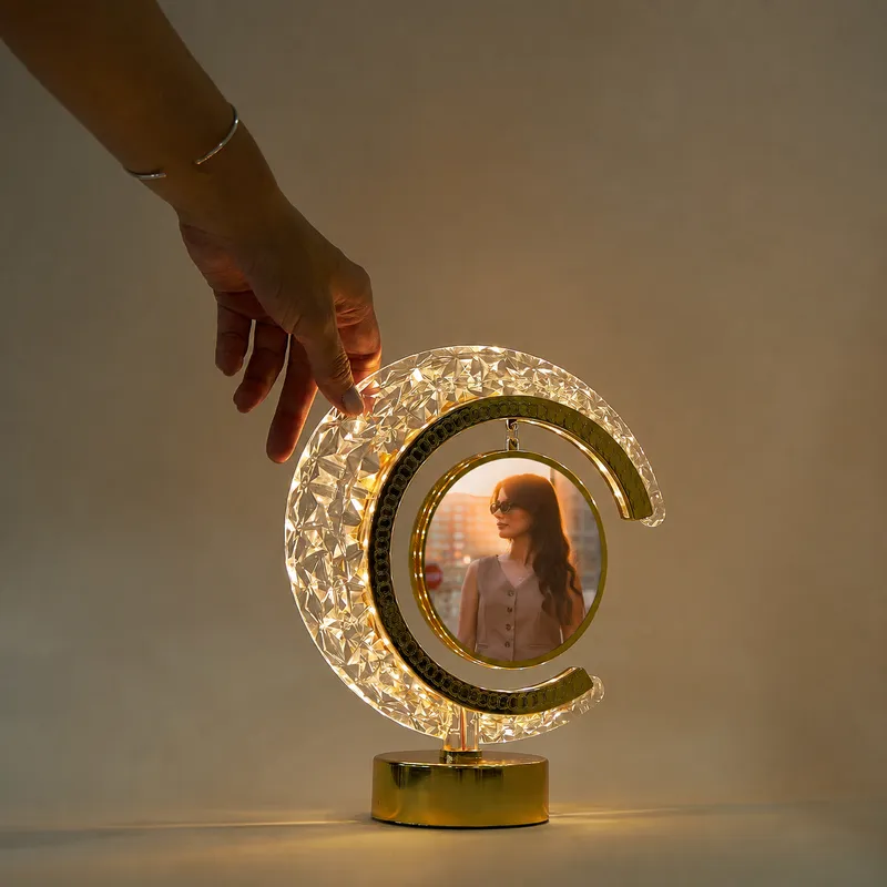 Personalized Crystal Moon Photo Frame with LED Light