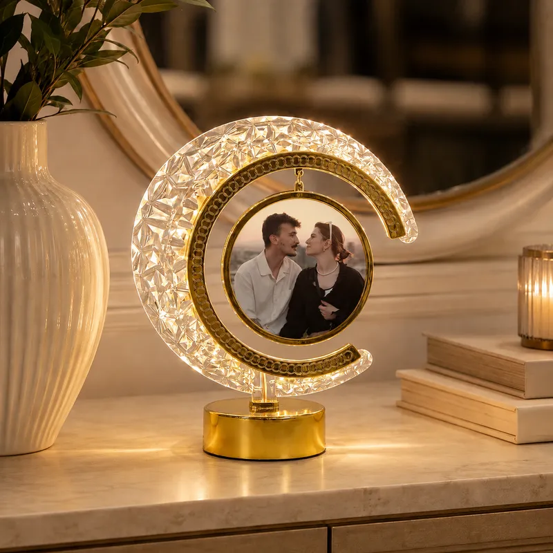 Personalized Crystal Moon Photo Frame with LED Light