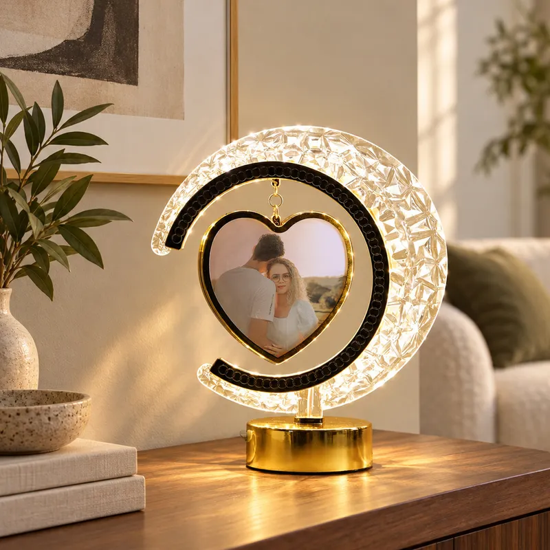 Personalized Crystal Moon Photo Frame with LED Light