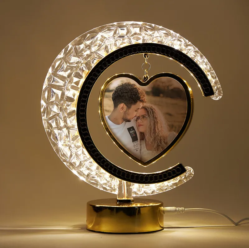 Personalized Crystal Moon Photo Frame with LED Light
