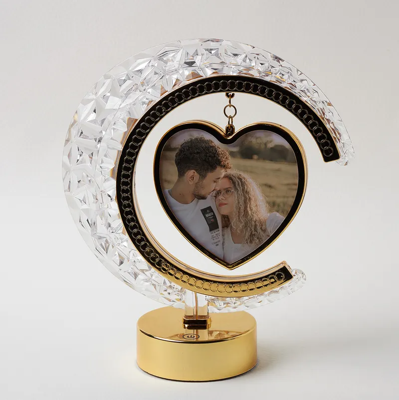 Personalized Crystal Moon Photo Frame with LED Light