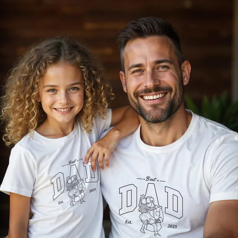 Personalized Dad and Child Line Art Matching T Shirts