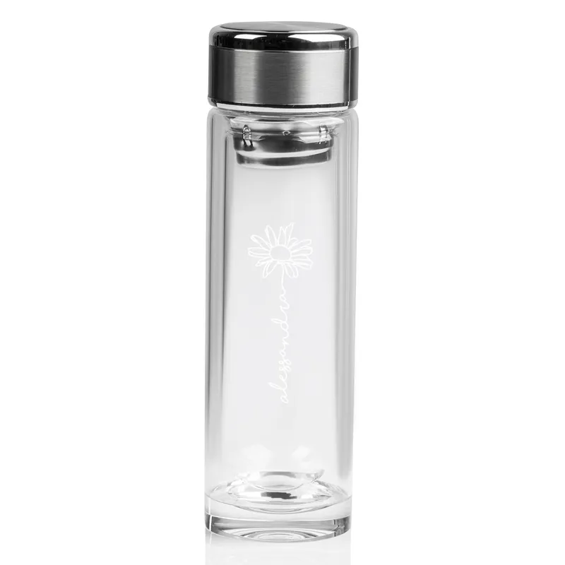 Personalized Daisy Design Clear Glass Thermos Flask