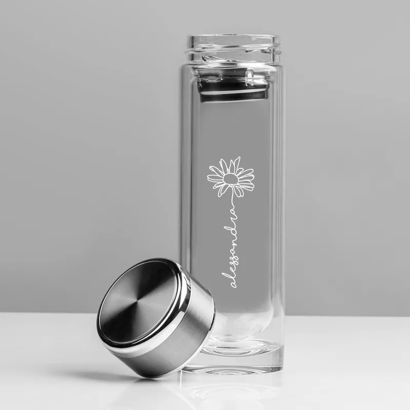 Personalized Daisy Design Clear Glass Thermos Flask