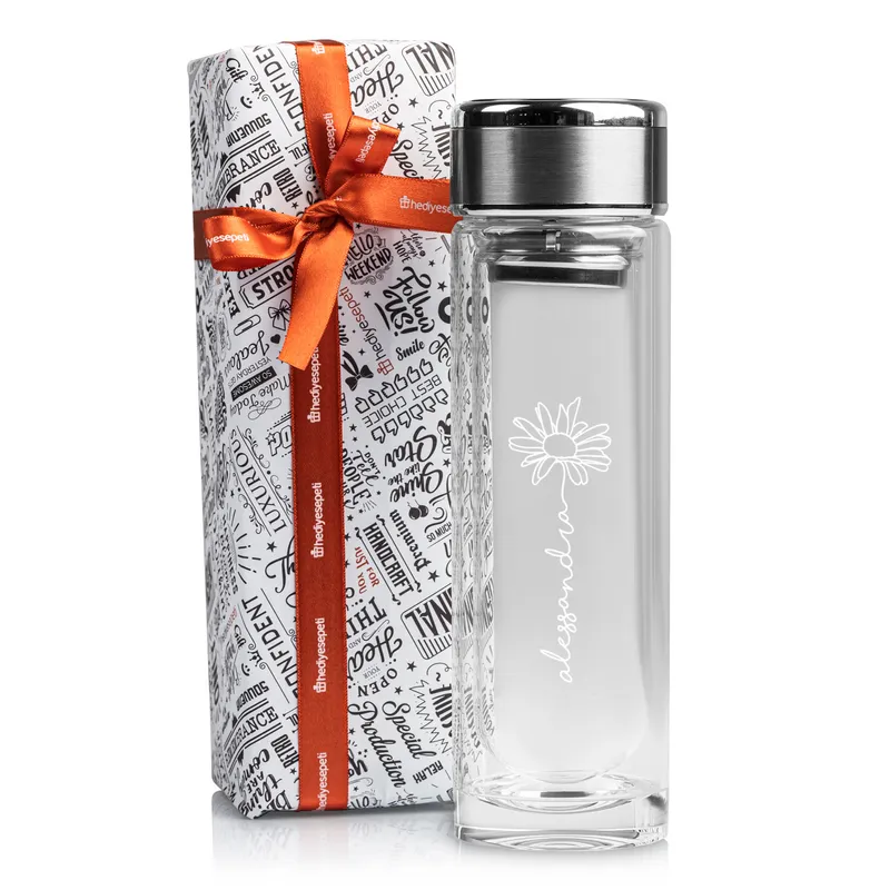 Personalized Daisy Design Clear Glass Thermos Flask