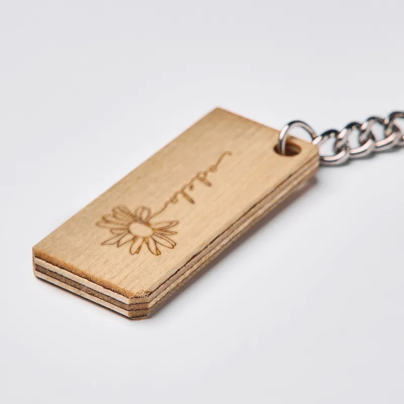 Personalized Daisy Wooden Keychain for Her
