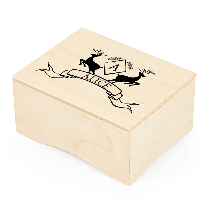 Personalized Deer Design Wind Up Wooden Music Box