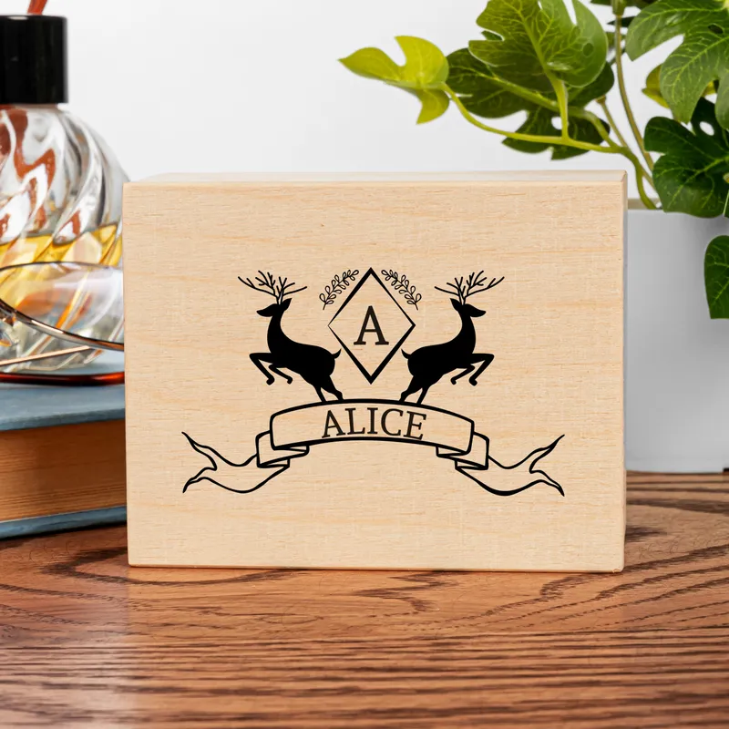 Personalized Deer Design Wind Up Wooden Music Box
