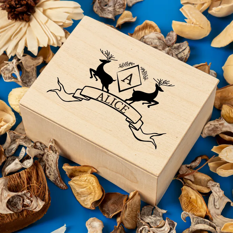 Personalized Deer Design Wind Up Wooden Music Box
