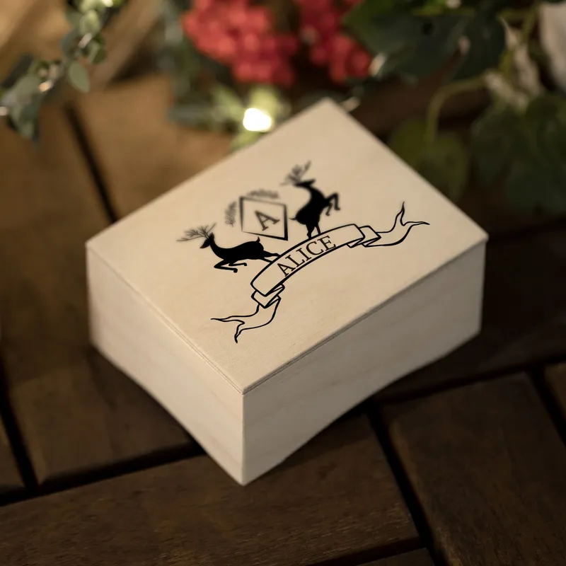 Personalized Deer Design Wind Up Wooden Music Box