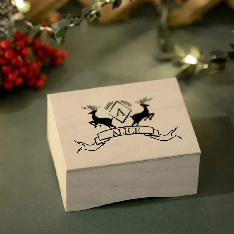 Personalized Deer Design Wind Up Wooden Music Box