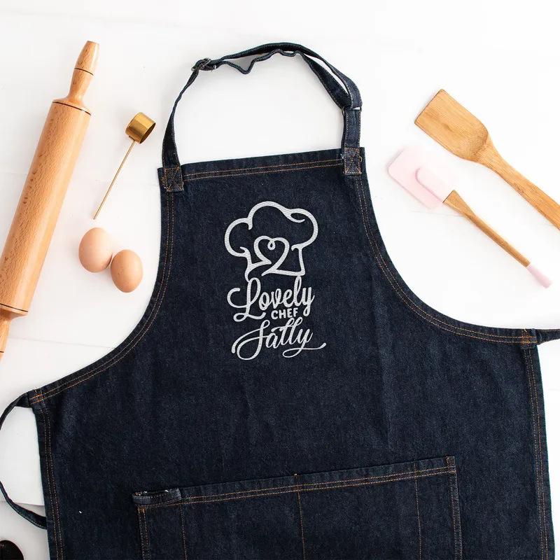 Personalized Denim Chef Apron with a Lovely Chef Message