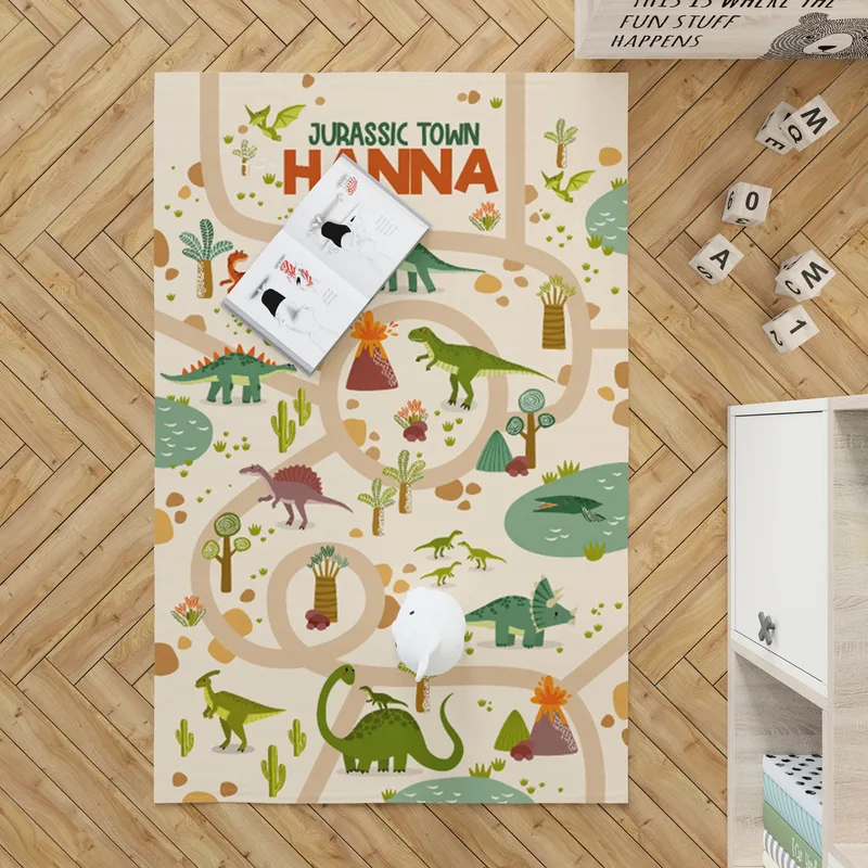 Personalized Dinosaur Themed Kids Play Mat - Personalized Kids Play Blanket