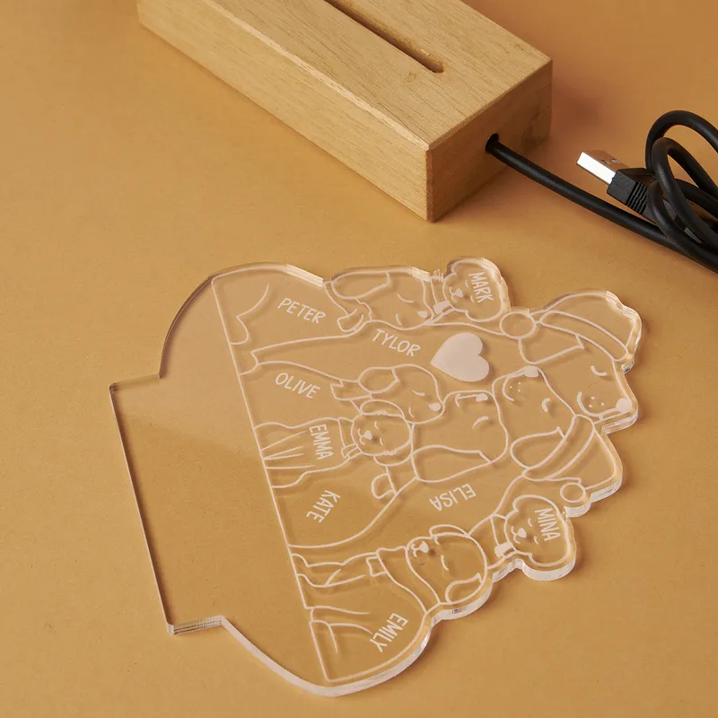 Personalized Dog Family LED Lamp Custom Names Gift