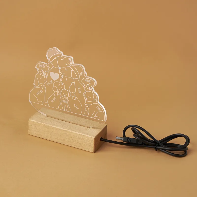 Personalized Dog Family LED Lamp Custom Names Gift