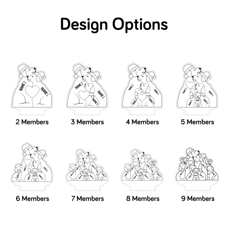 Personalized Dog Family LED Lamp Custom Names Gift