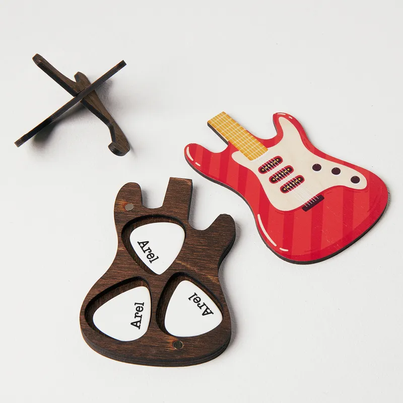 Personalized Electric Guitar Pick Set with Wooden Case for Music Lovers