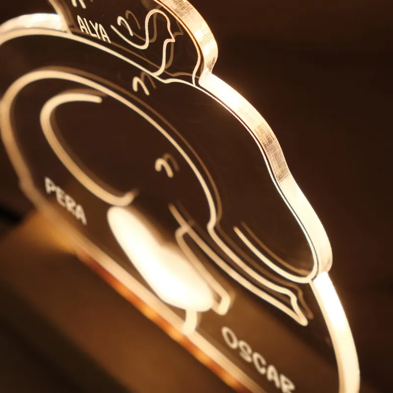 Personalized Elephant Family LED Lamp for Gifts