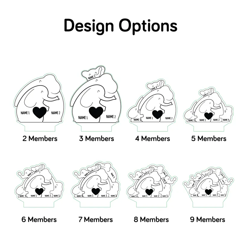 Personalized Elephant Family LED Lamp for Gifts