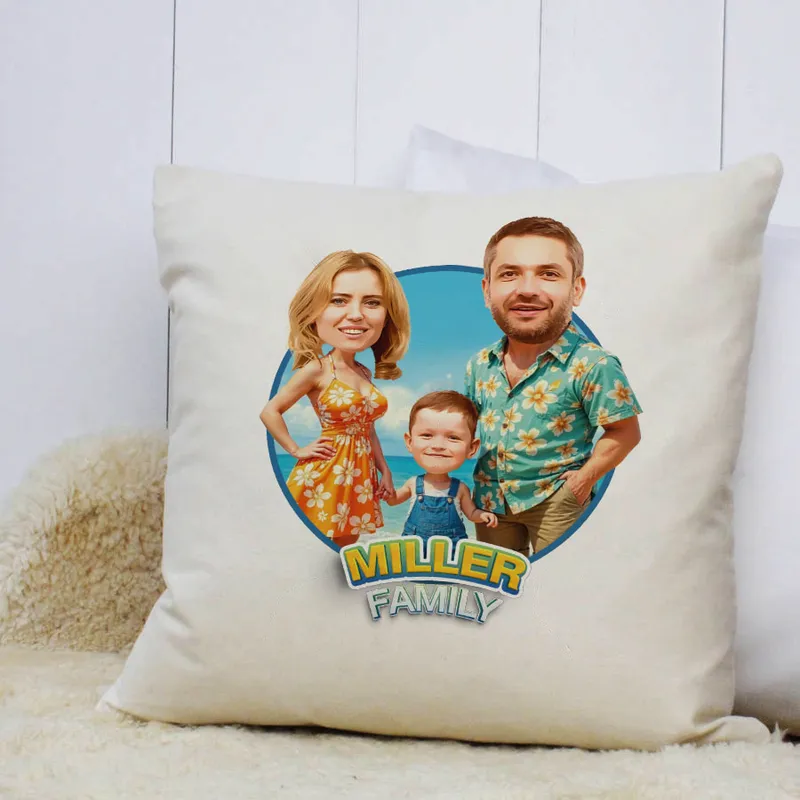 Personalized Family Cartoon Photo Pillow