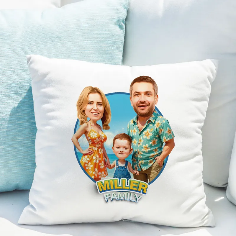 Personalized Family Cartoon Photo Pillow