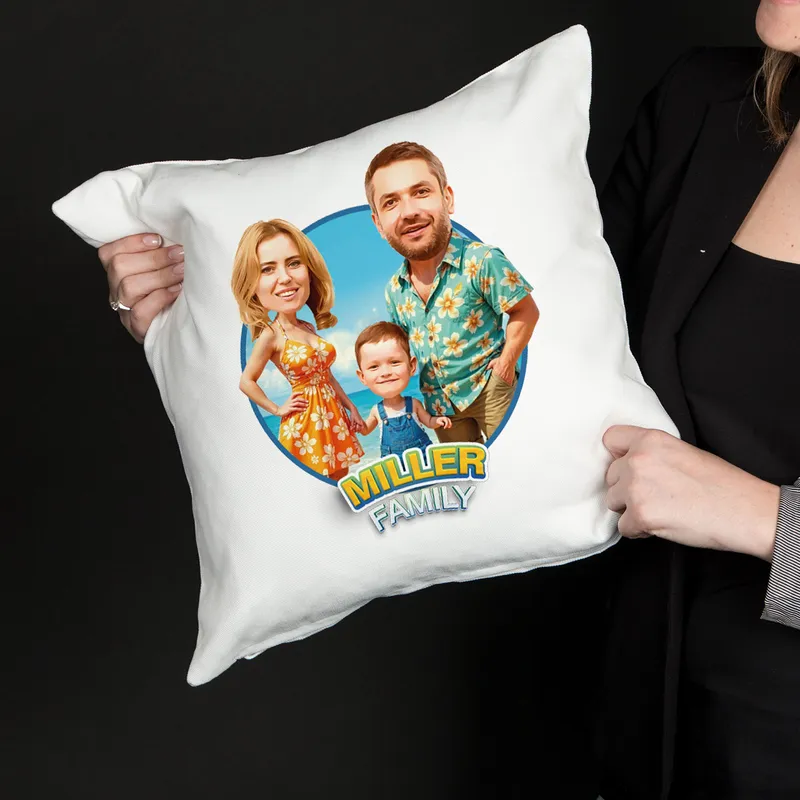 Personalized Family Cartoon Photo Pillow