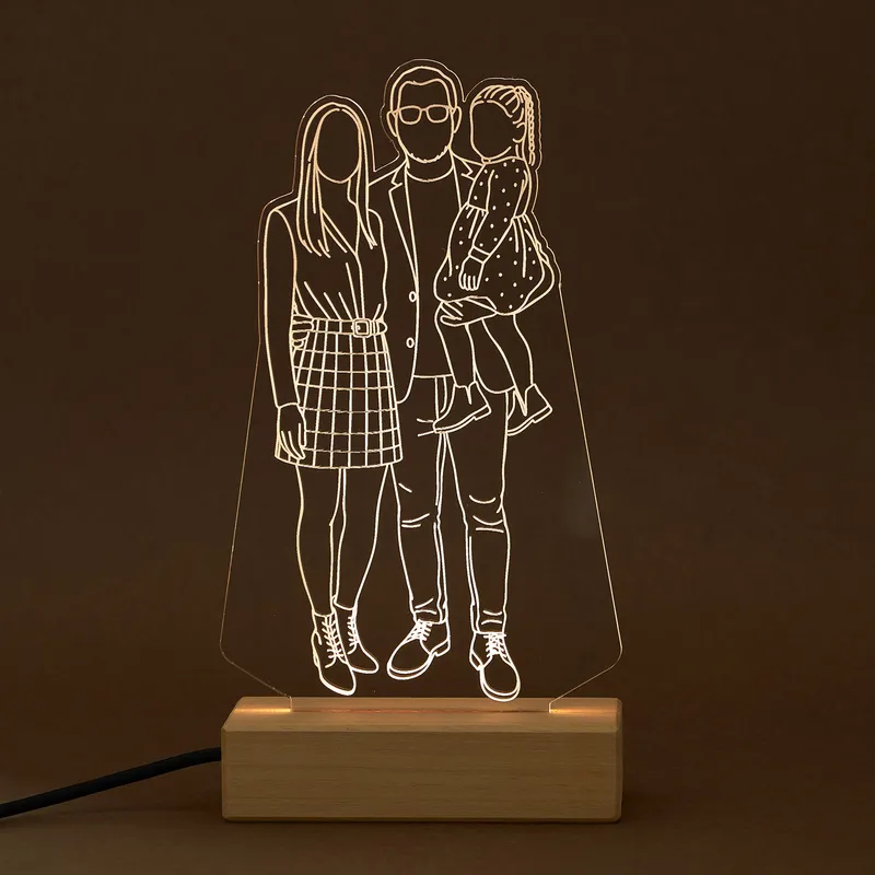 Personalised Family Photo Line Art LED Lamp