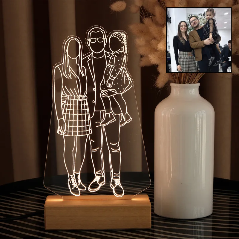 Personalised Family Photo Line Art LED Lamp