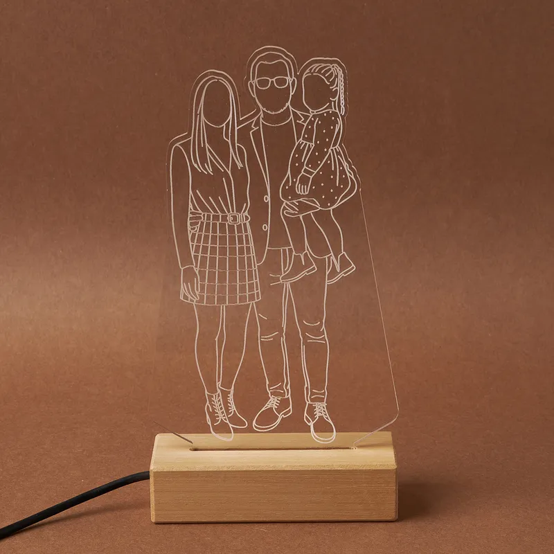 Personalised Family Photo Line Art LED Lamp