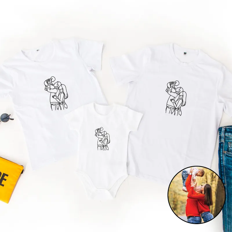 Personalised Family Line Art Matching T-Shirt Set of 3