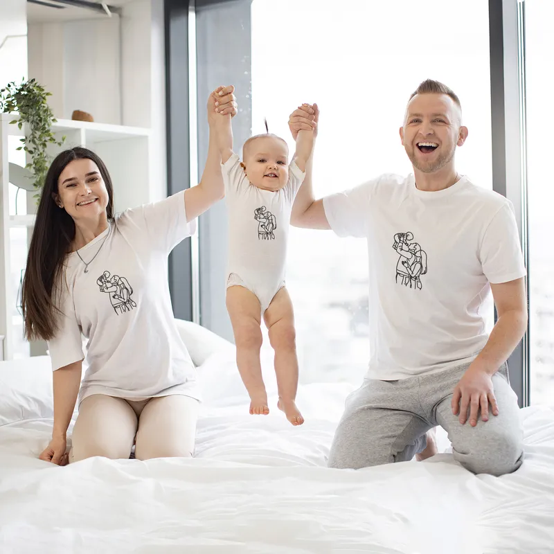 Personalised Family Line Art Matching T-Shirt Set of 3