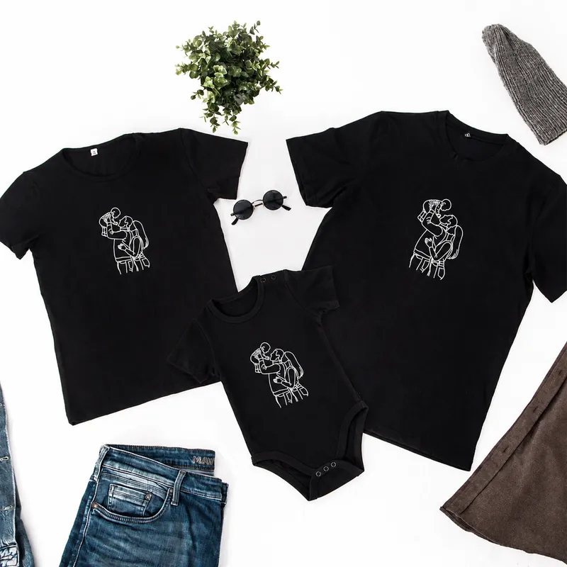 Personalised Family Line Art Matching T-Shirt Set of 3