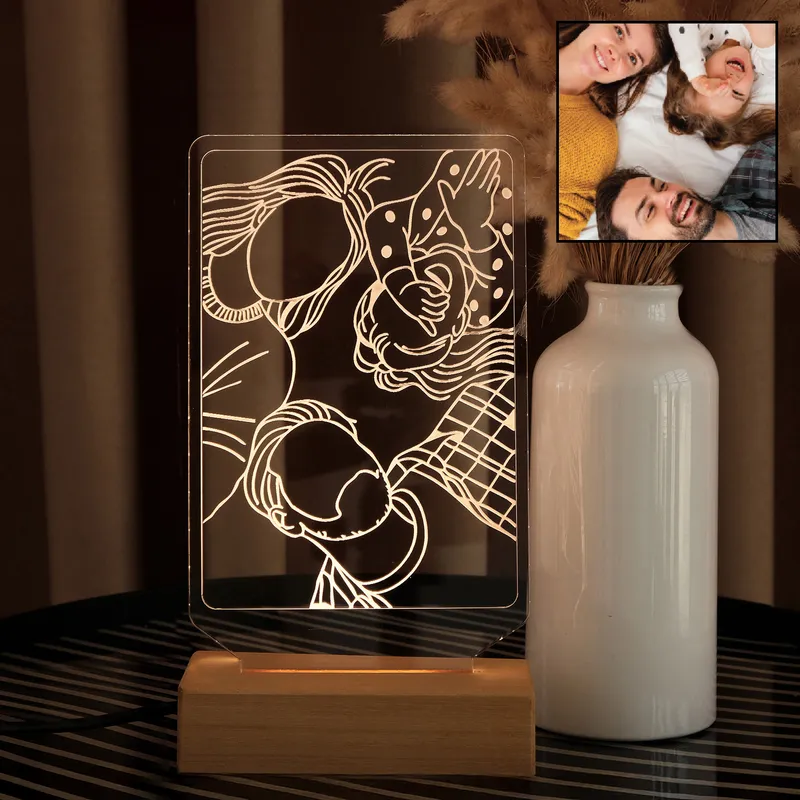 Personalized Family Line Art Portrait Lamp