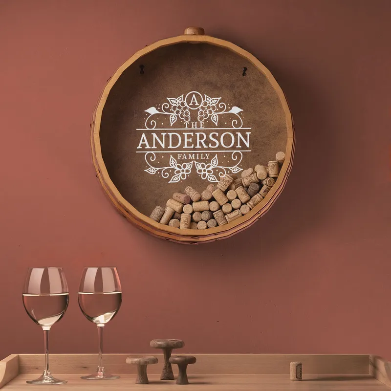 Personalised Family Name Decorative Wine Cork Storage Barrel
