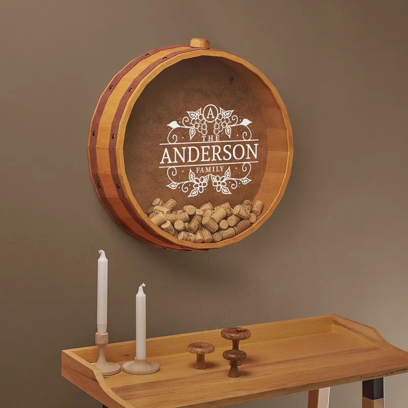 Personalised Family Name Decorative Wine Cork Storage Barrel