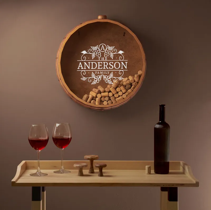 Personalised Family Name Decorative Wine Cork Storage Barrel
