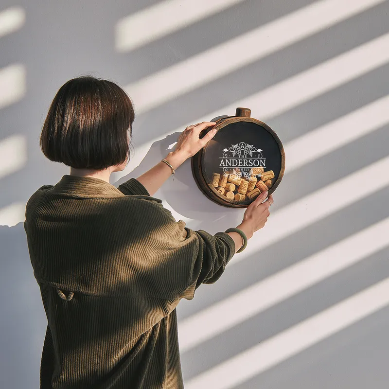 Personalized Family Name Wine Cork Holder Display Box