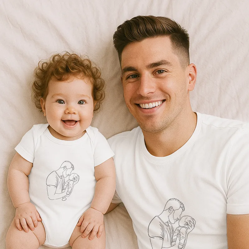 Personalised First Father's Day Line Art Dad and Baby Set