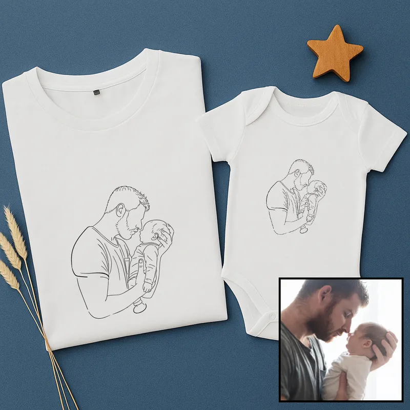 Personalised First Father's Day Line Art Dad and Baby Set