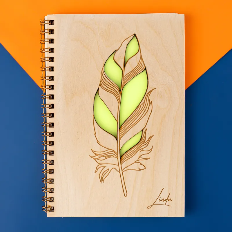 Personalised Feather Pen Wooden Notebook Gift