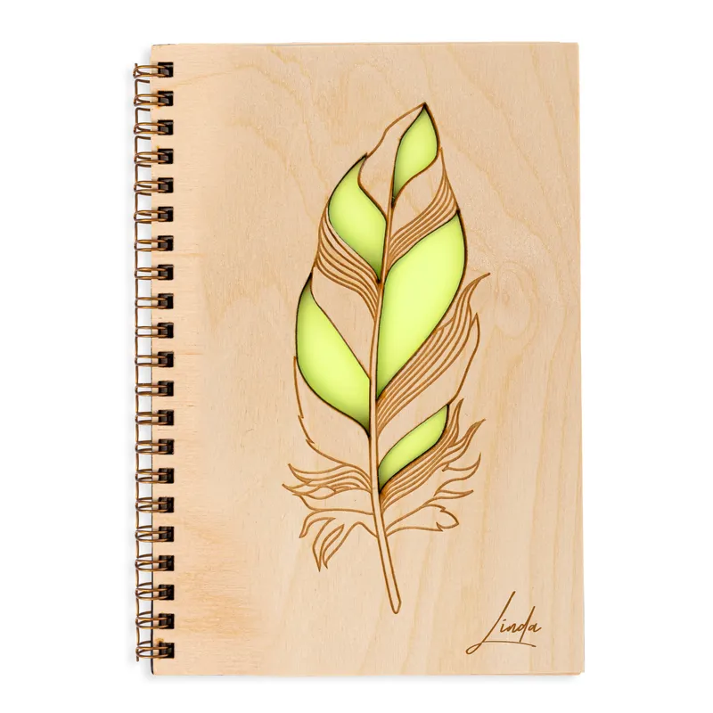 Personalised Feather Pen Wooden Notebook Gift