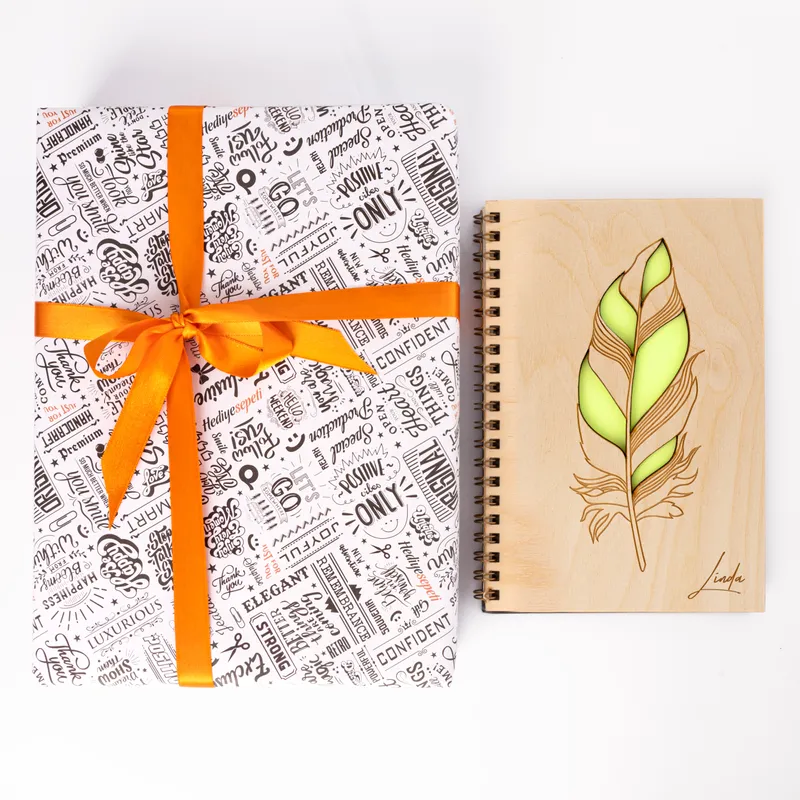 Personalised Feather Pen Wooden Notebook Gift