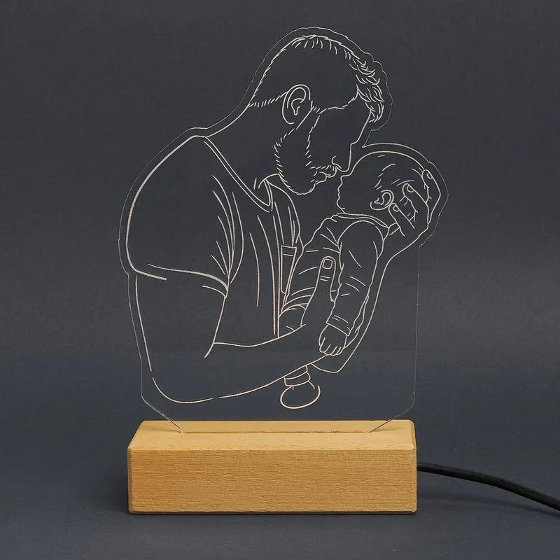 Personalized First Father's Day Photo Line Art LED Lamp