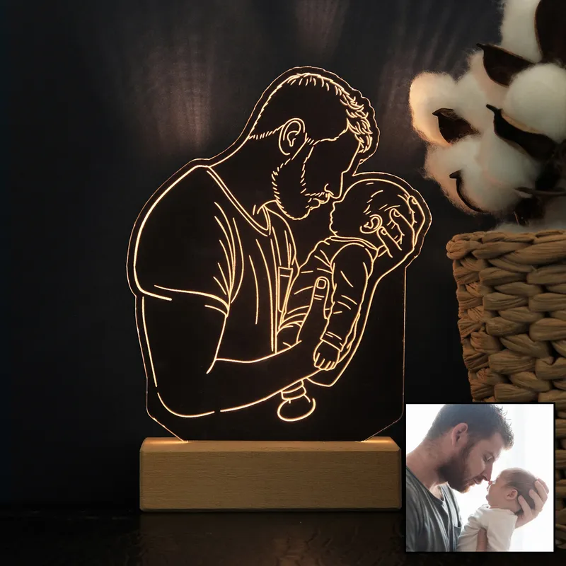 Personalized First Father's Day Photo Line Art LED Lamp