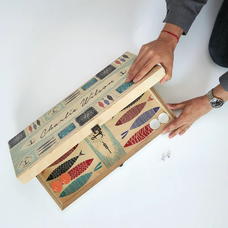 Personalized Fish Design Handmade Backgammon Set