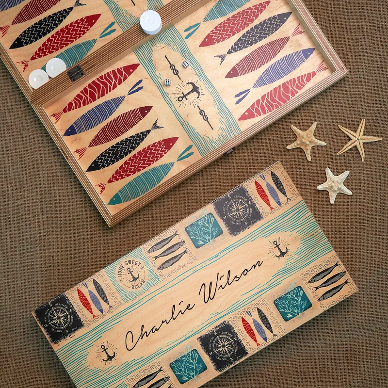 Personalized Fish Design Handmade Backgammon Set