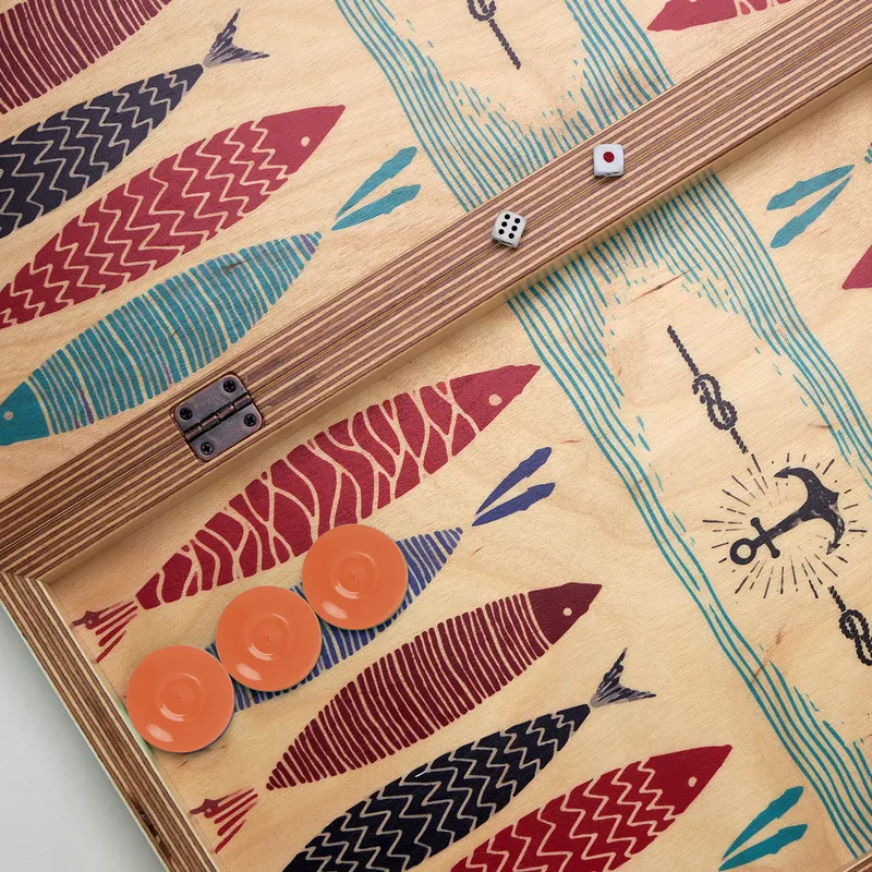 Personalized Fish Design Handmade Backgammon Set