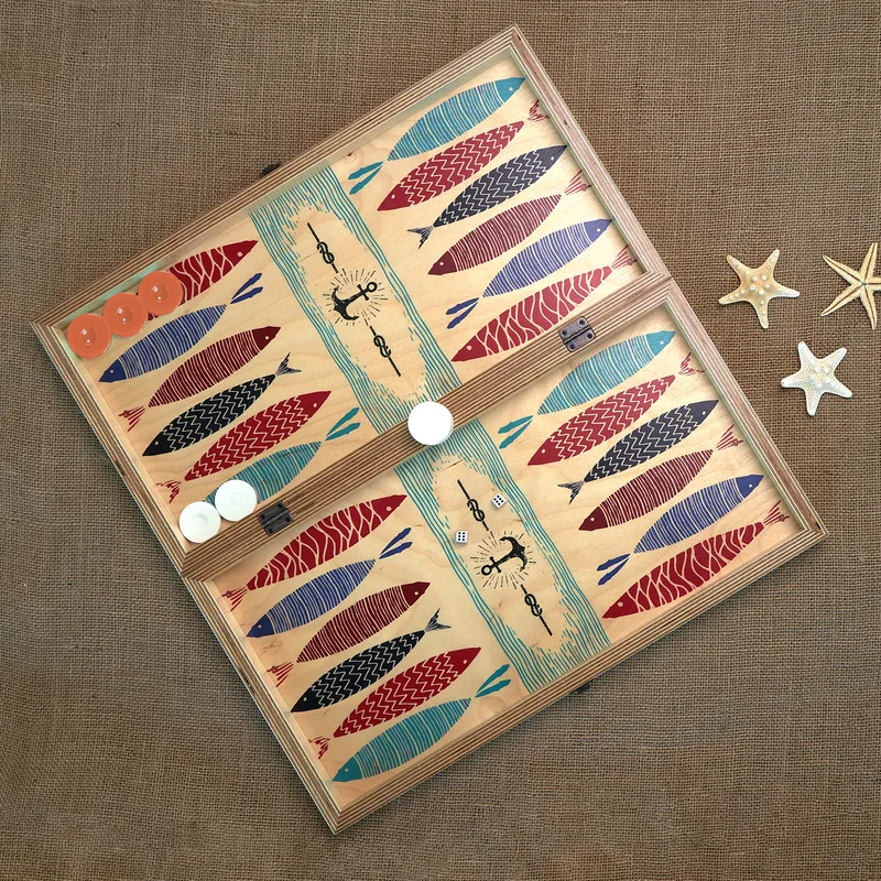 Personalized Fish Design Handmade Backgammon Set