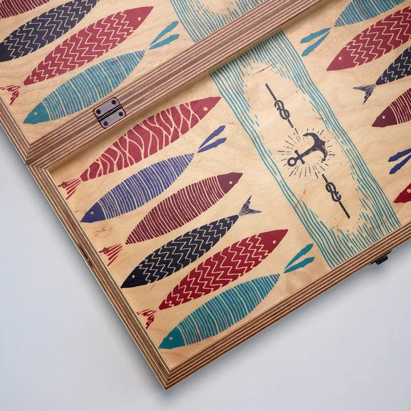 Personalized Fish Design Handmade Backgammon Set